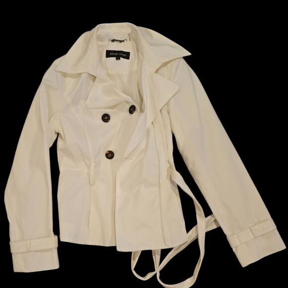 Black Rivet Asymmetrical Button Double Breasted White Belted Jacket Women's M - Picture 2 of 5